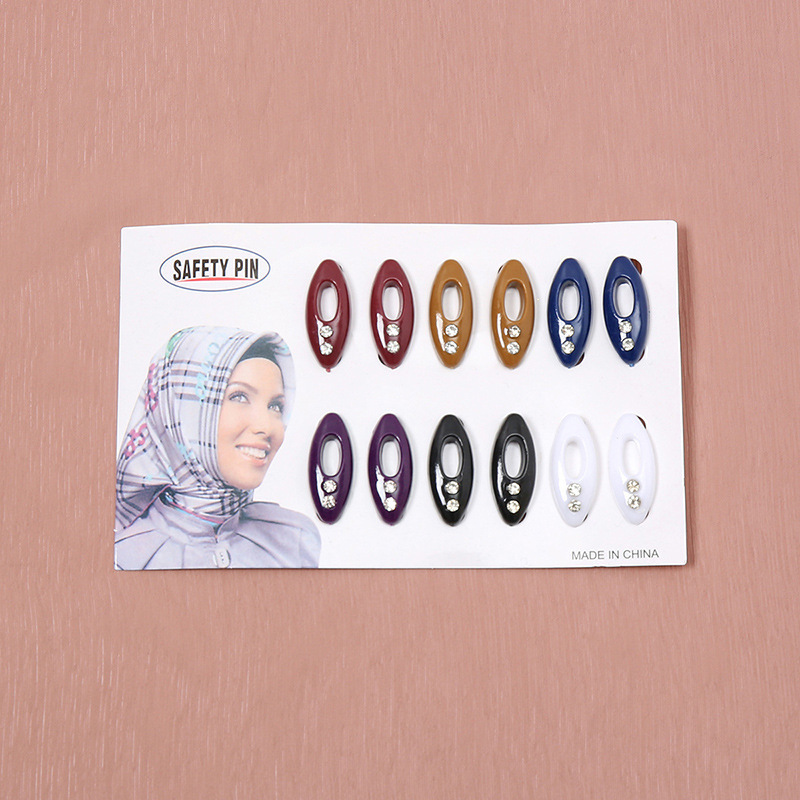 Cardboard 12PCS Set Mix Colored Acrylic Resin Hijab Pins Muslim Brooch Wholesale Silk Shawl Scarf Buckles Rhinestone Safety Pins