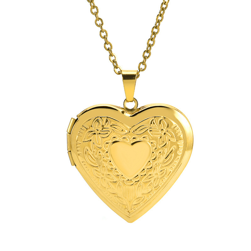 Custom Jewelry 18K Gold Plated Heart Oval Link Chain Necklace No Fade Stainless Steel Love Heart Photo Album Locket Necklace