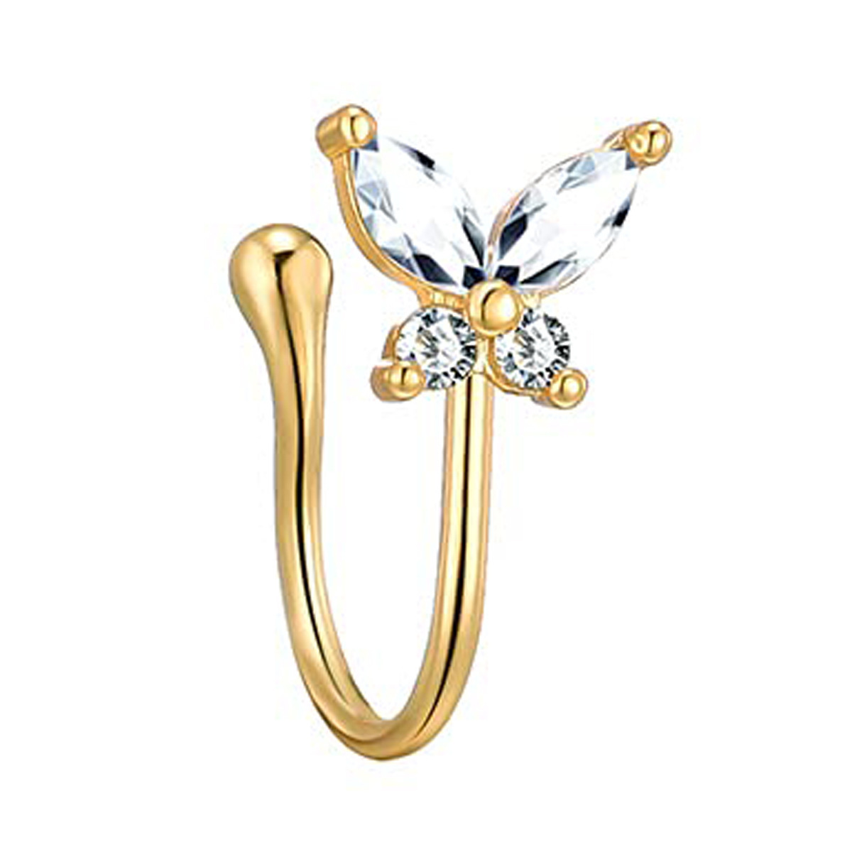 Hot Sale 18K Gold Plated Rhinestone Heart Clip On Nose Cuff Non Piercing Butterfly Cross Evil Eyes Nose Rings