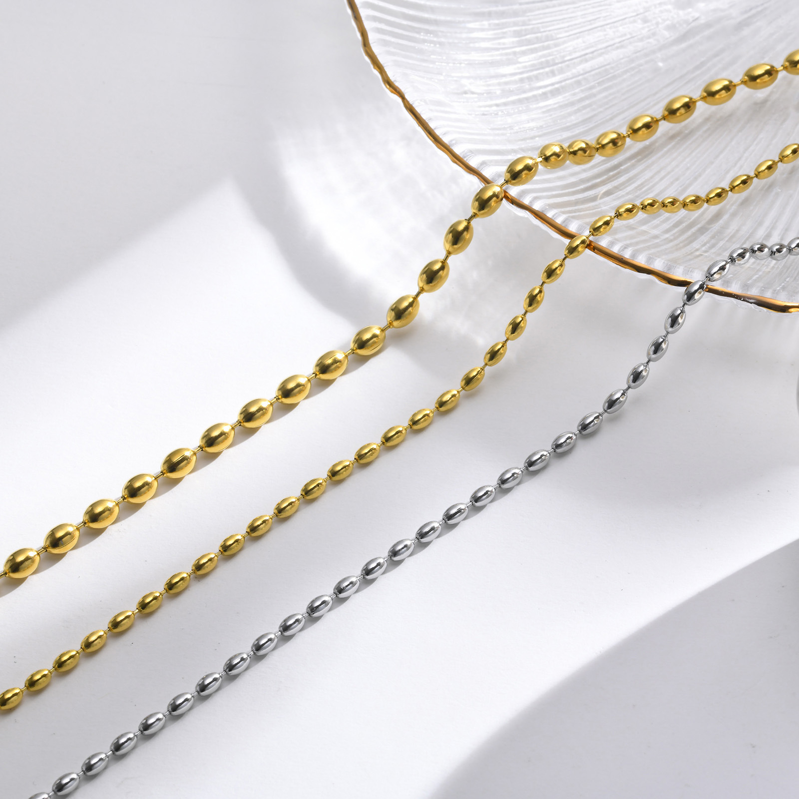 Ins Fashion 3mm 5mm Ball Bead Chain Necklace Simple 18K Gold Plated Stainless Steel Bead Chain Necklaces For Women