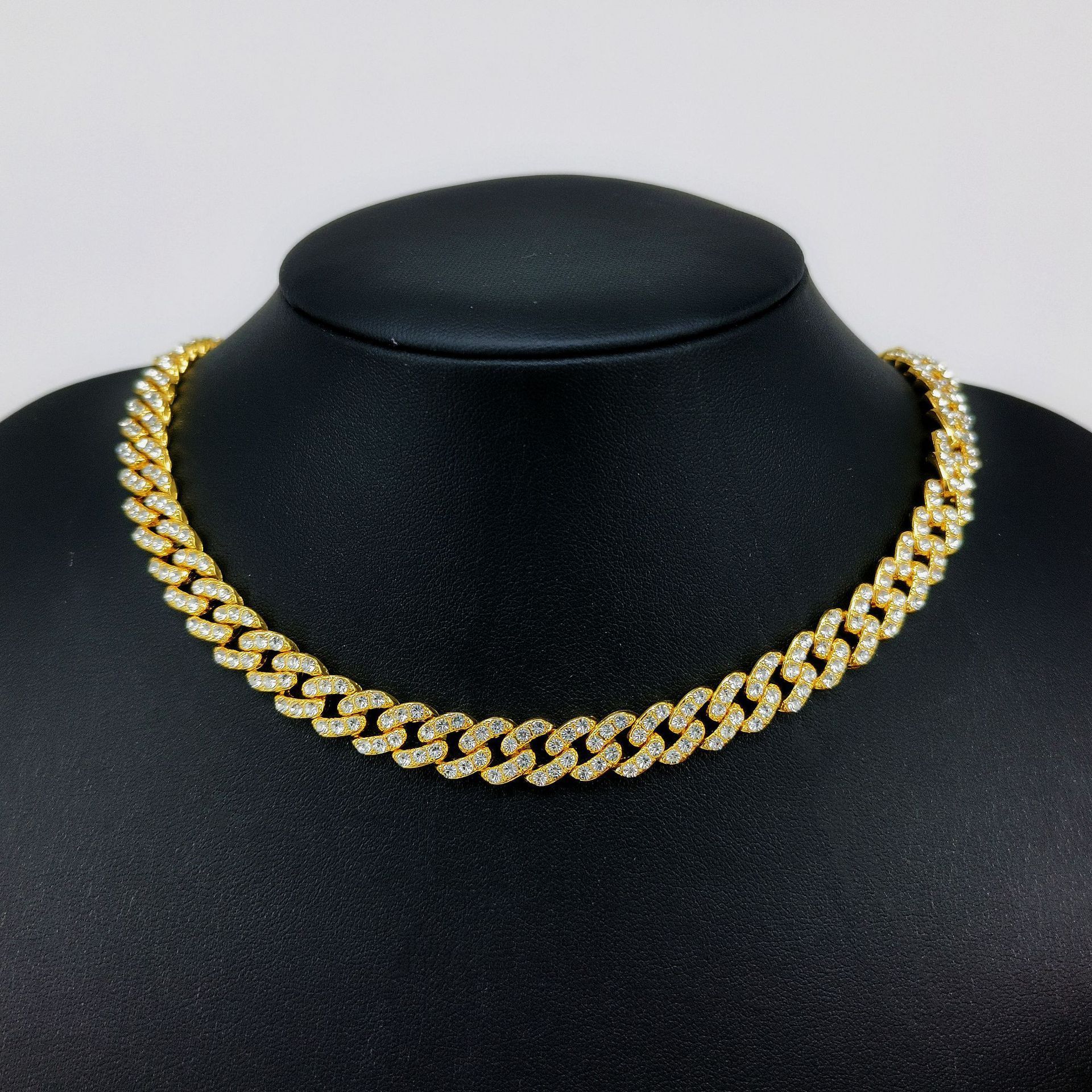 Hip Hop Gold Plated Pull Diamond Chunky Cuban Chain Necklace Bracelet No Fade Stainless Steel Miami Cuban Link Chain Jewelry Set