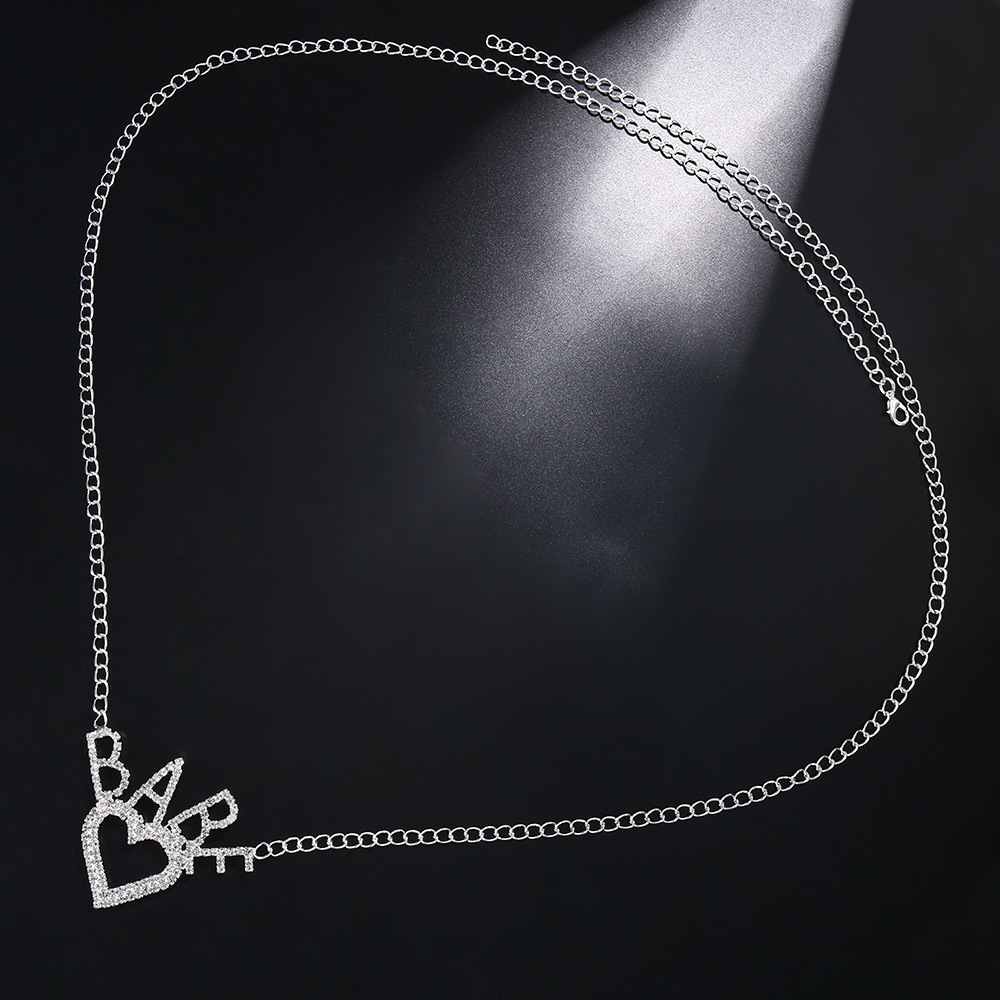 Fashion Jewelry Babe Letters Heart Belly Chain Adjustable Micro Pave Bling Glitter Rhinestone Waist Chain For Women