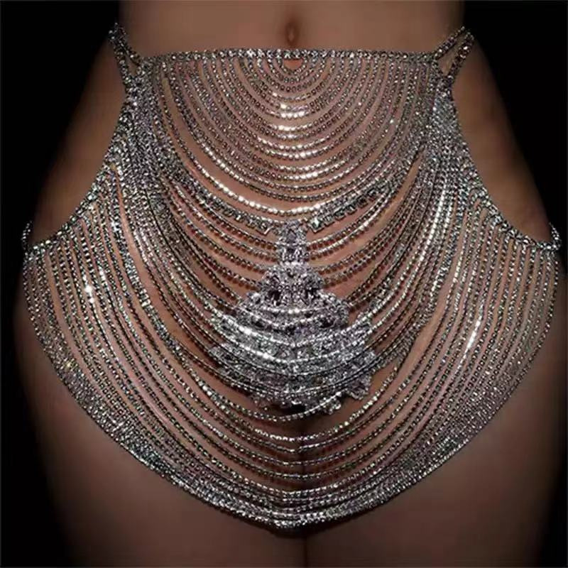 Sexy Shorts Wavy Cropped Bikini Waist Chain Jewelry Luxury Tassel Belly Dance Chain Skirts Shiny Rhinestone Ladies' Waist Chain