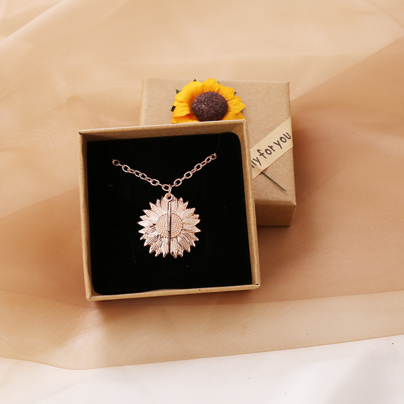 Vintage 18K Real Gold Plated Engraved YOU ARE MY SUNSHINE  Flower Pendant Necklace Silver Rose Gold Sunflower Pendant Necklace