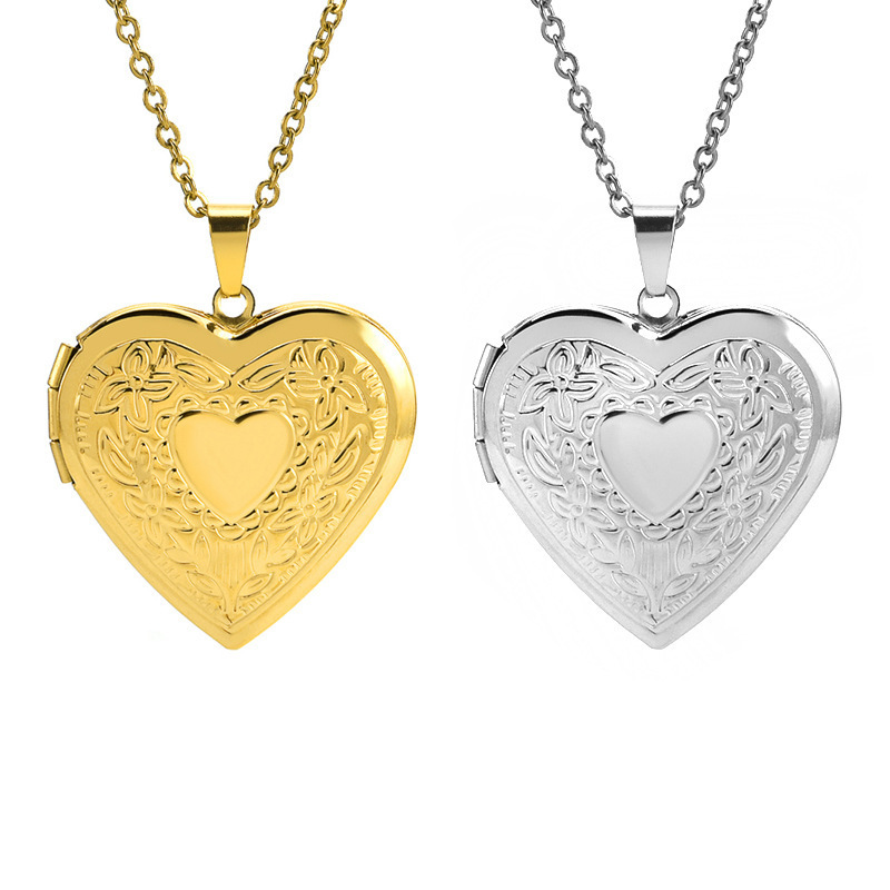 Custom Jewelry 18K Gold Plated Heart Oval Link Chain Necklace No Fade Stainless Steel Love Heart Photo Album Locket Necklace