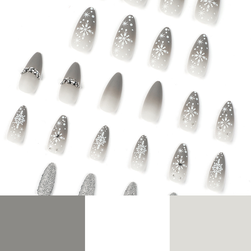 New Design 2023 Snowflake Grey Unique Design Press On Nail Supplies Wholesale