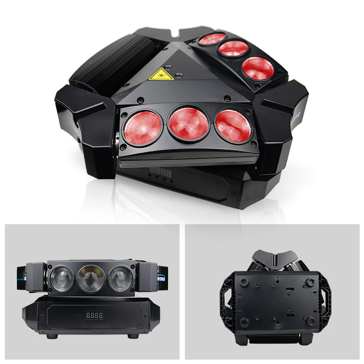 Big Dipper LM0910RG Mini Triangle Spider Rotating And Lighting RGBW 4 In 1 With 9 Beams Stage Light Moving Head Light