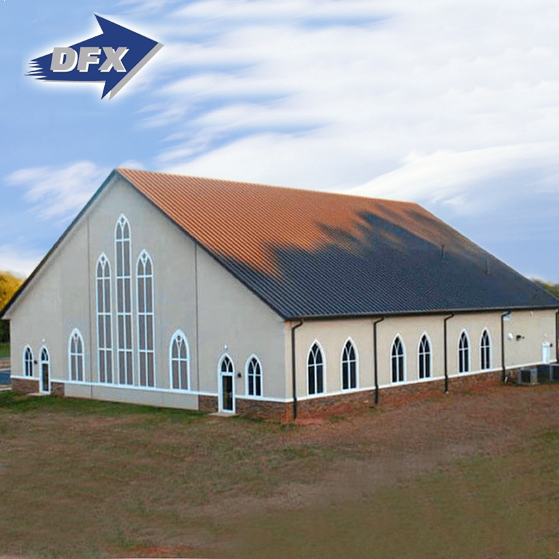 Light Steel Frame Church Building Beige Metal Building With Design