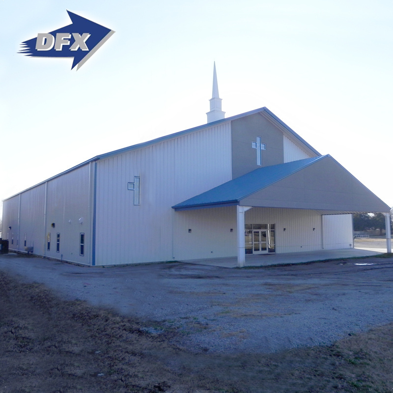 Light Steel Frame Church Building Beige Metal Building With Design