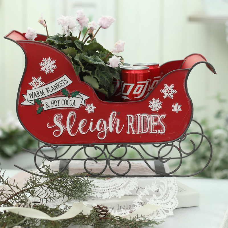 Christmas Sleigh Car Merry Christmas Wrought Iron Fireplace Decoration Indoor And Outdoor Holiday Gift Christmas Decorations