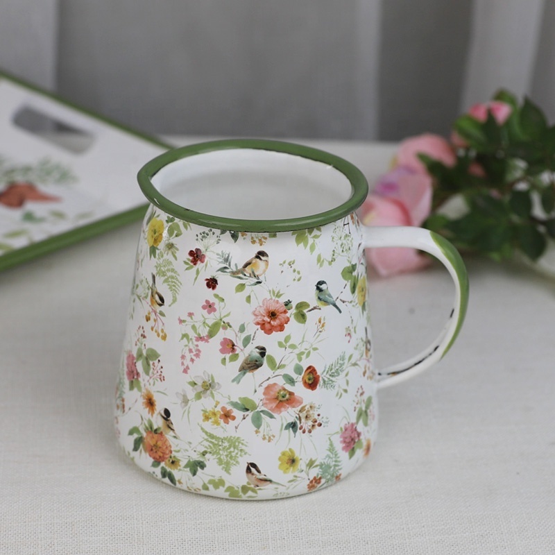 OEM Small Enamel Pitcher with Handle tableware sugar pitcher milk jug for coffee metal enamel milk jug