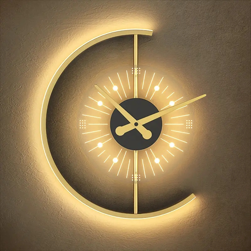 Modern Luxury Home Decoration Lighting Wall Bracket Light Bedside Wall Lamp Creative Clock Gold  Indoor Wall Light