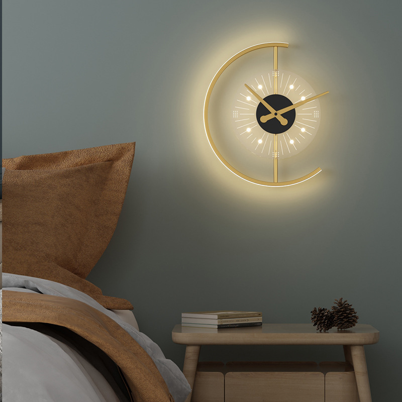 Modern Luxury Home Decoration Lighting Wall Bracket Light Bedside Wall Lamp Creative Clock Gold  Indoor Wall Light