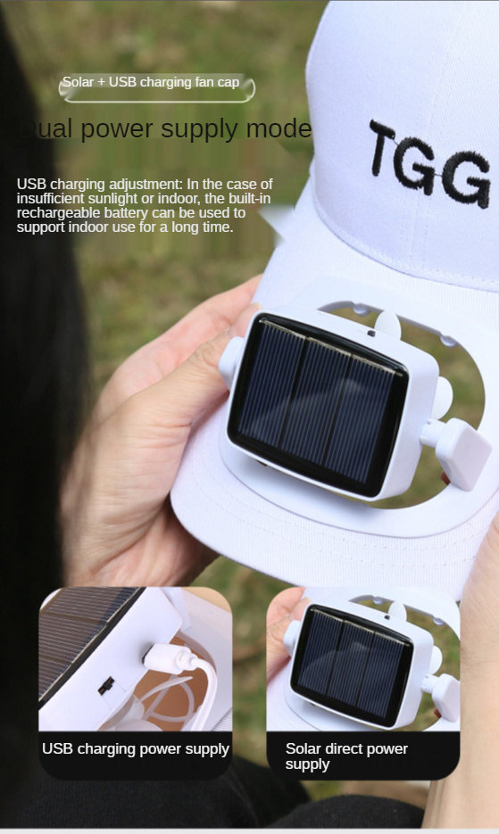 2024 Hot Selling Baseball Cap With USB Rechargeable Battery Adjustable Fit Wide Brim Stylish Solar Powered Air Fan Cooled Hat