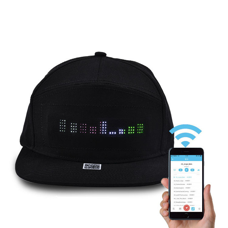 Hot Sale Fashion Sports LED Lighting Cap Magic Blue Tooth Smart Plain Black APP Control Display Screen Baseball Dad Fancy Hat