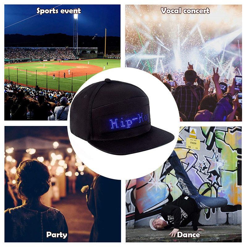 Hot Sale Fashion Sports LED Lighting Cap Magic Blue Tooth Smart Plain Black APP Control Display Screen Baseball Dad Fancy Hat