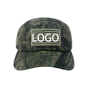 custom 6 panel laser cut perforated fishing cap with rubber patch snapback waterproof sports caps camo trucker hat