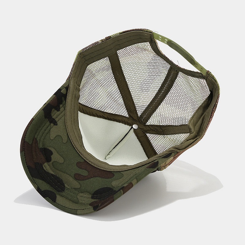 Hotsale unisex custom logo camo curved brim 5 panel casual adjustable breathable mesh hat foam baseball trucker cap for outdoor