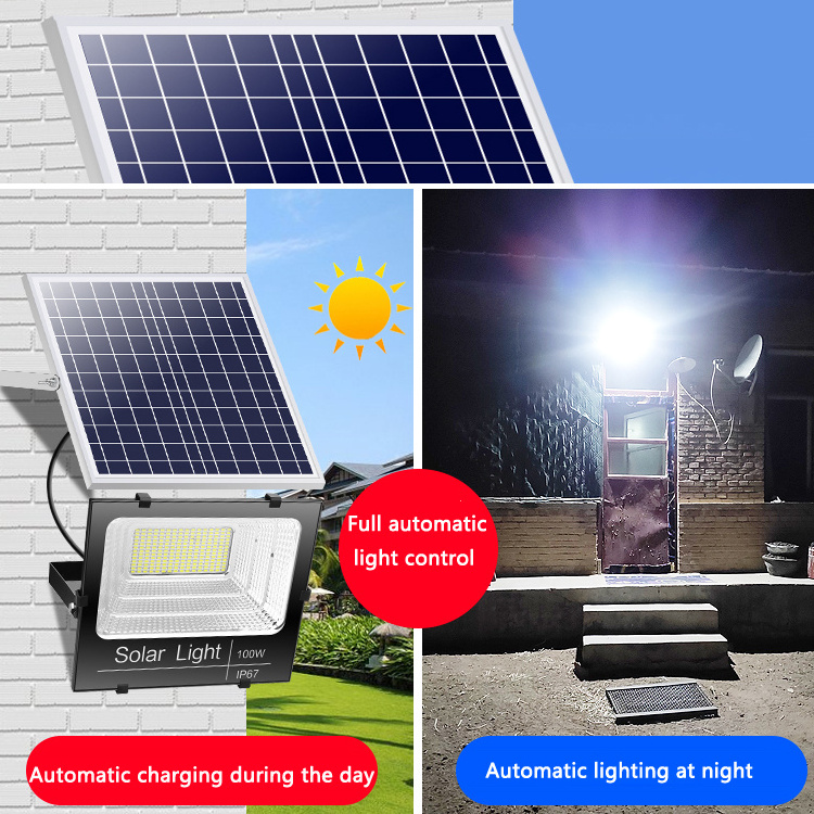 Super Bright 100W 150 Watts Waterproof Security Aluminum Outdoor Solar Powered Rechargeable Flood Light With Battery