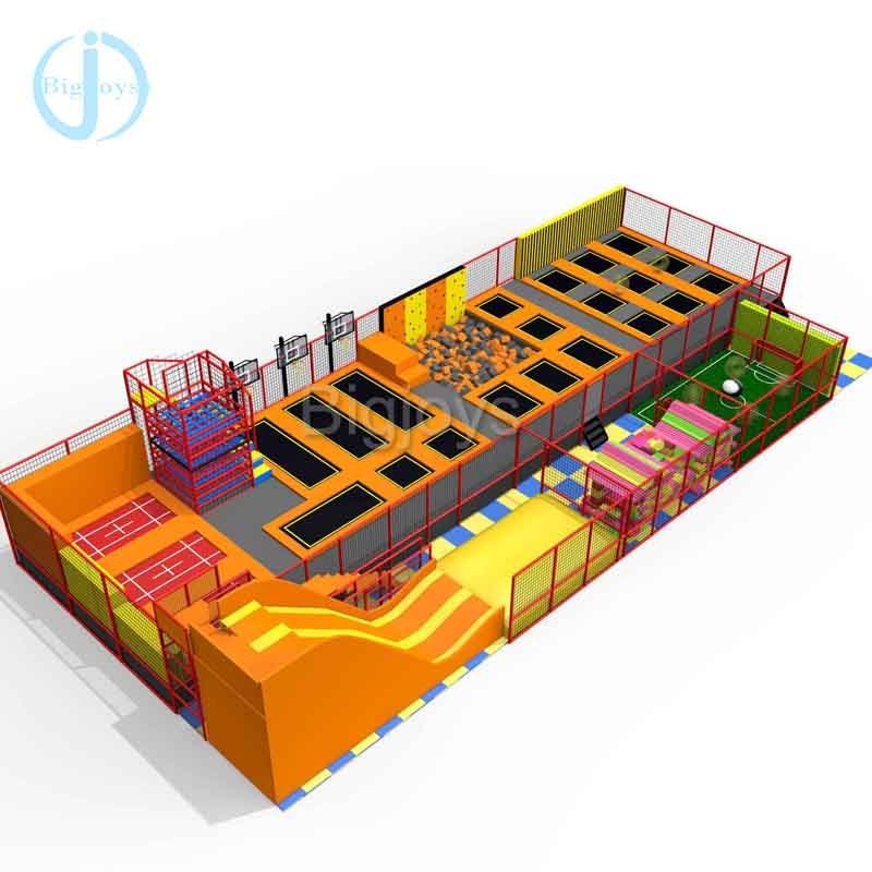 Customized small basketball trampoline park with slide dunk area