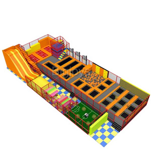 Customized small basketball trampoline park with slide dunk area