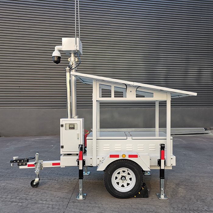 Telescoping Mast Tower Security Surveillance CCTV Camera Mobile Solar Trailer for Work Site