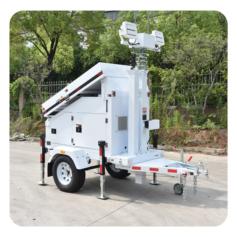 LED Lights With CCTV Mounting Box Mobile Solar Powered Surveillance Trailer