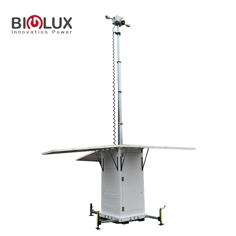 Square Fixed 24/7 Working Solar Monitoring Tower With Forklift Hole And Camera System