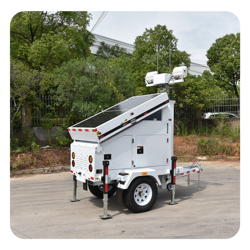 LED Lights With CCTV Mounting Box Mobile Solar Powered Surveillance Trailer