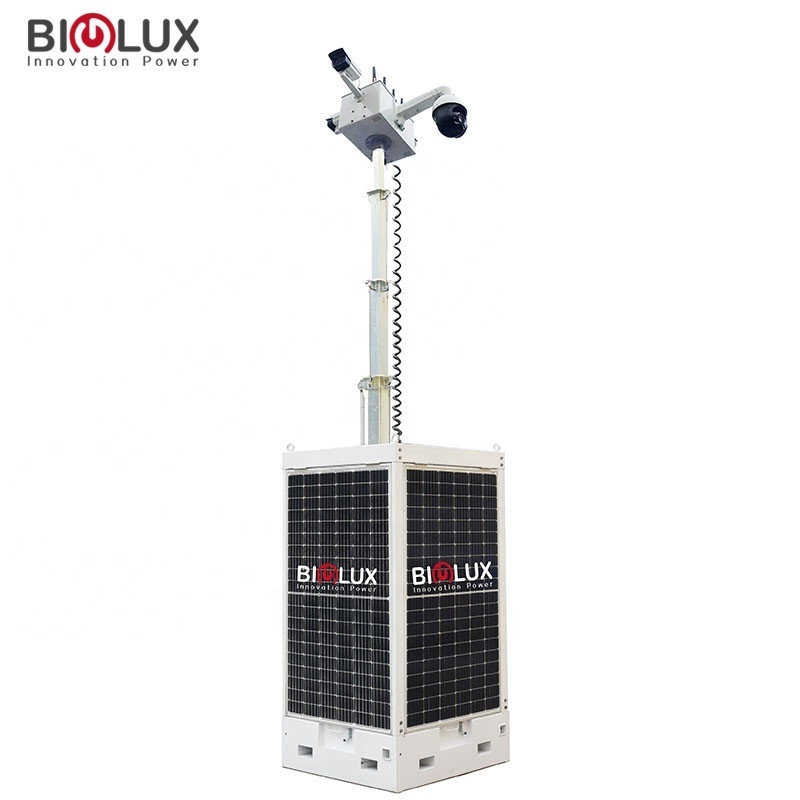 Square Fixed 24/7 Working Solar Monitoring Tower With Forklift Hole And Camera System