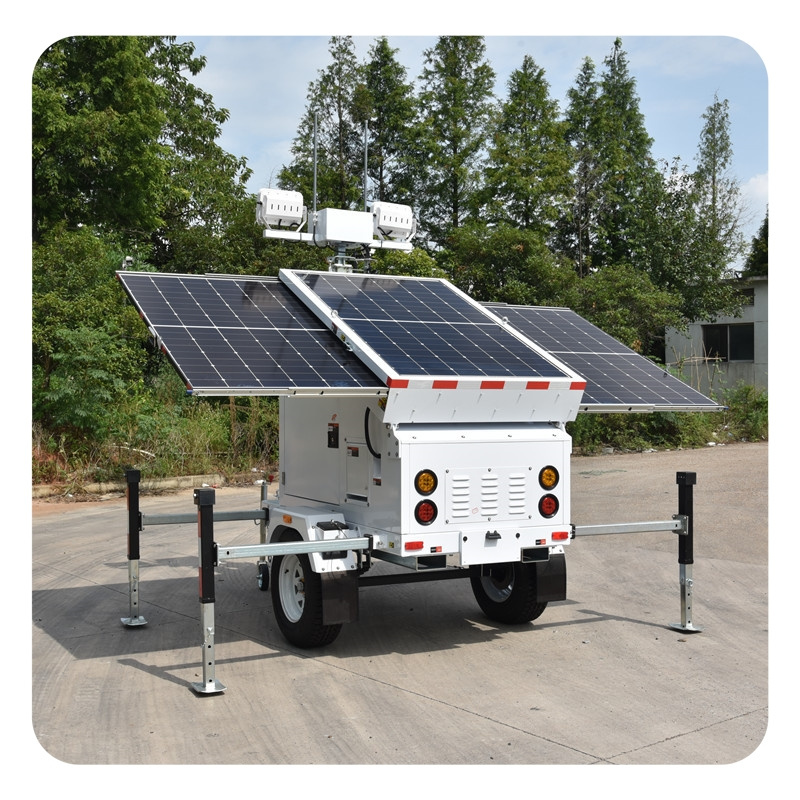 LED Lights With CCTV Mounting Box Mobile Solar Powered Surveillance Trailer