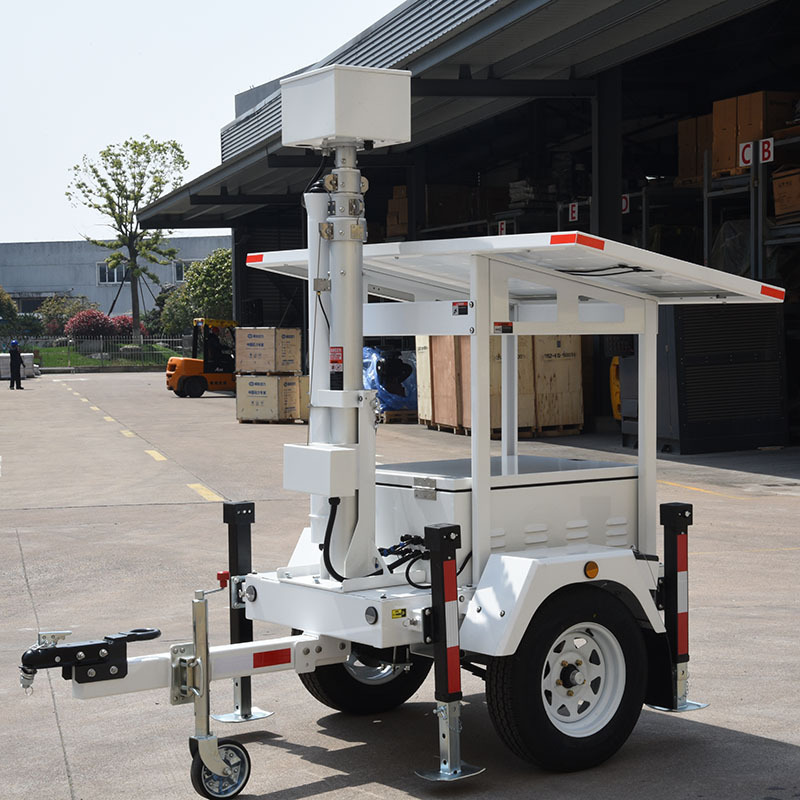 Security camera with mobile solar trailer for construction site monitoring off grid solar system