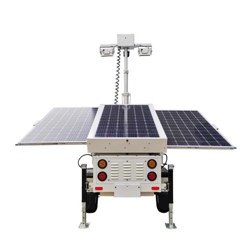 BIGLUX Latest Solar Camera Tower Three Panels Mobile Solar Monitoring Tower Mobile Surveillance Trailer 4G 5G Starlink