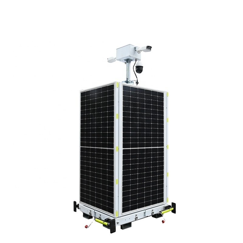 Square Fixed 24/7 Working Solar Monitoring Tower With Forklift Hole And Camera System