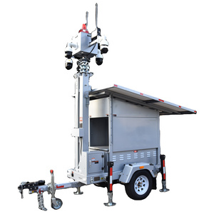 Portable surveillance tower 8mp Hikvision 180 degree cameras parking lot security guards monitoring  solar  mobile CCTV trailer