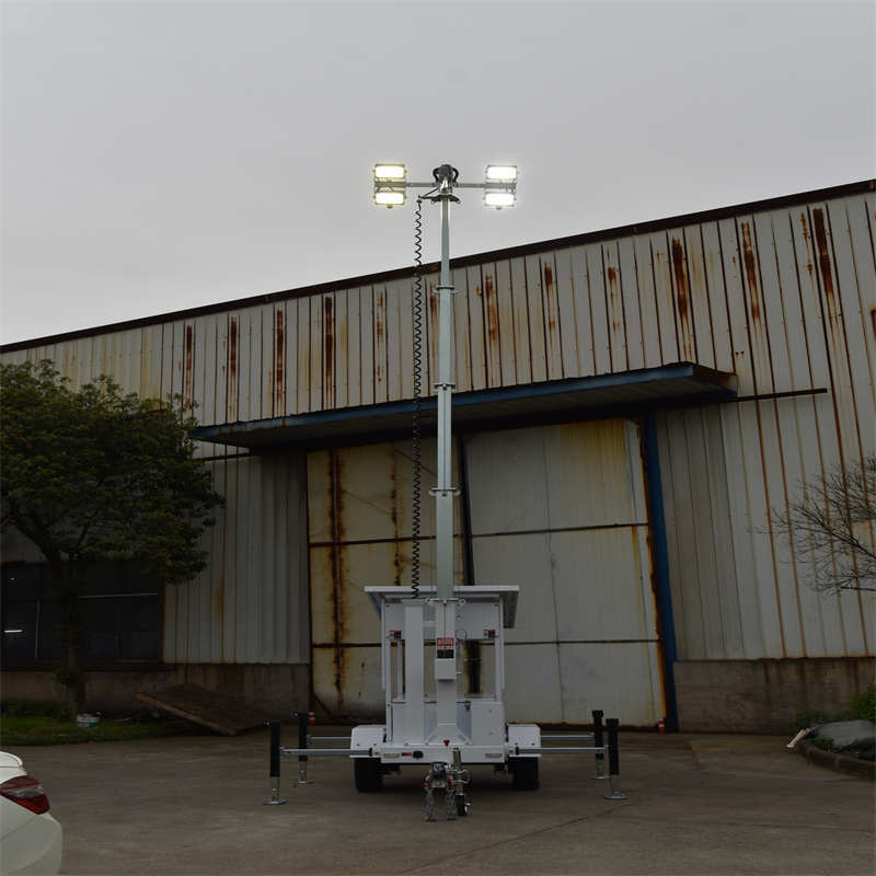 adjustable height high-capacity batteries solar-powered trailer mounted LED lighting tower