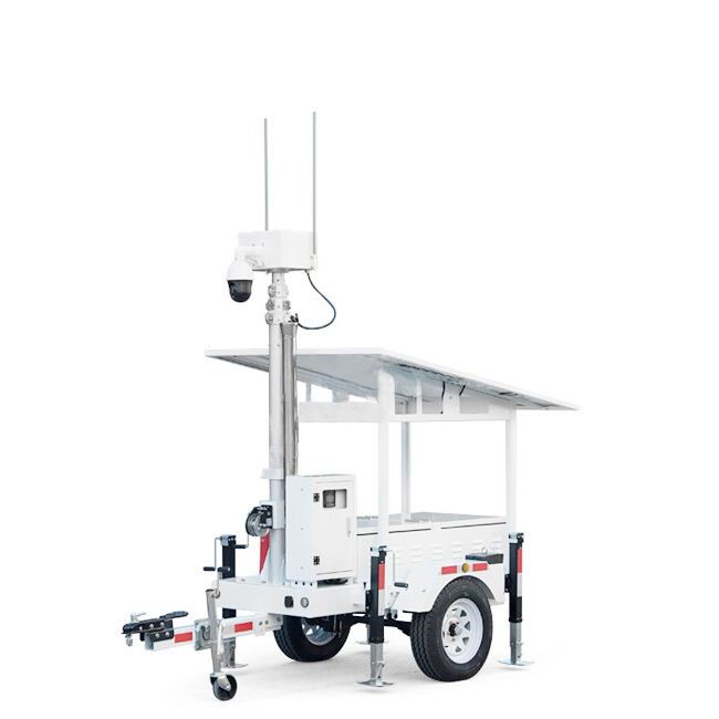 Telescoping Mast Tower Security Surveillance CCTV Camera Mobile Solar Trailer for Work Site