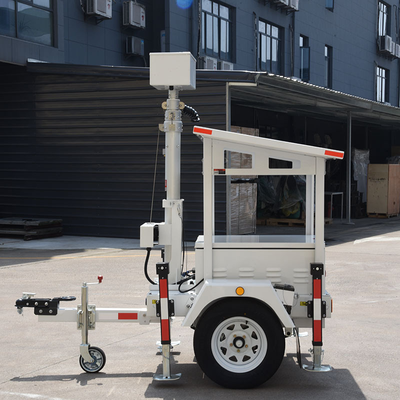 Security camera with mobile solar trailer for construction site monitoring off grid solar system