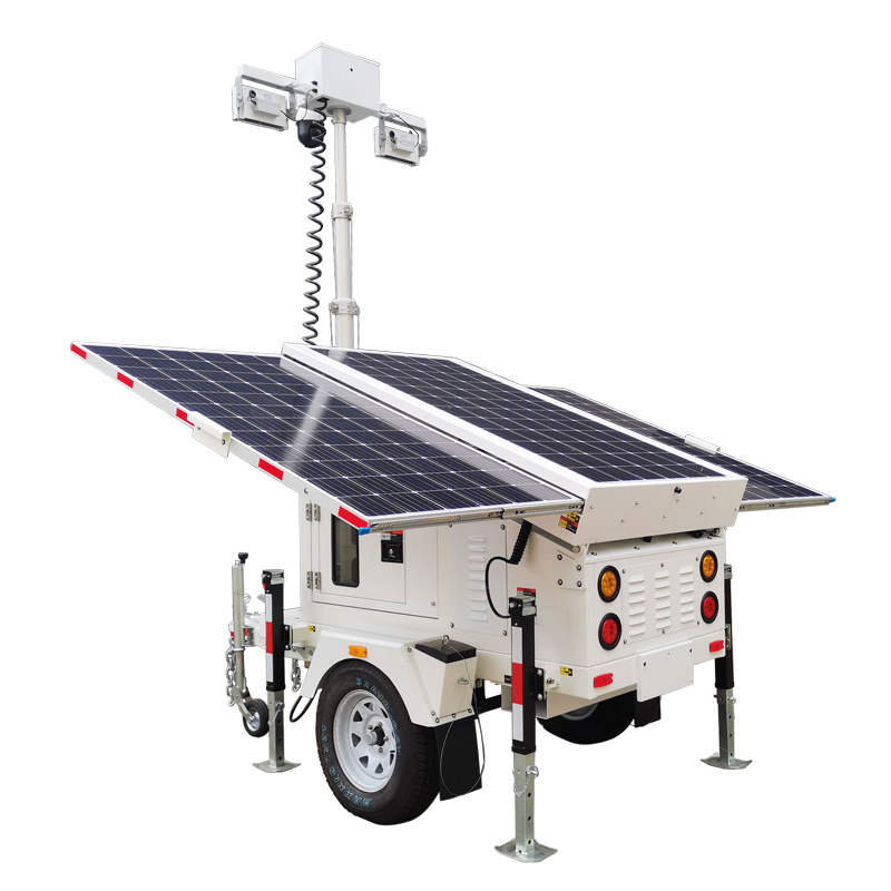 BIGLUX Latest Solar Camera Tower Three Panels Mobile Solar Monitoring Tower Mobile Surveillance Trailer 4G 5G Starlink