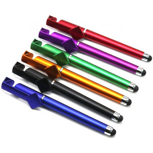 Metallic pure cheap ball point pen with customized QR code stylus mobile phone holder pen for promotion or gift