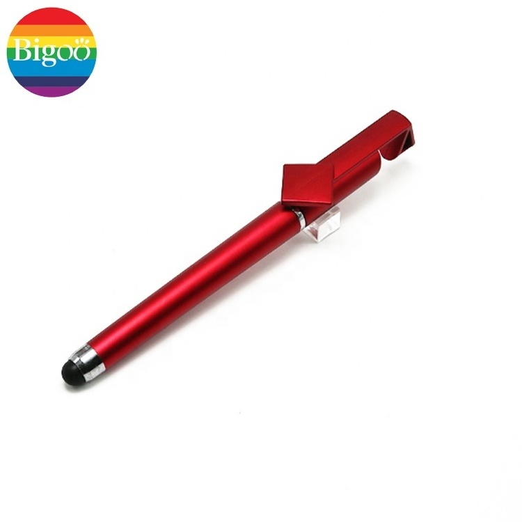 Metallic pure cheap ball point pen with customized QR code stylus mobile phone holder pen for promotion or gift