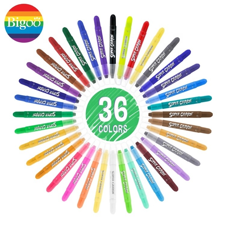 Super 36 colors non-toxic oil pastel twist up gel crayons set with custom logo for school and promotional