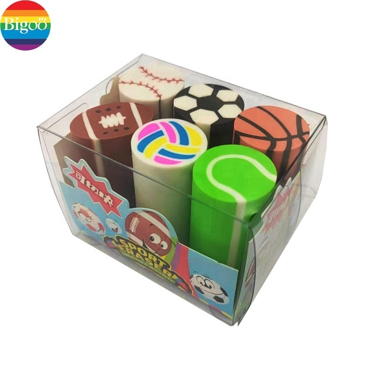 Fun 2d sports kid pencil erasers cutting eraser with mixed balls design stationery supplies