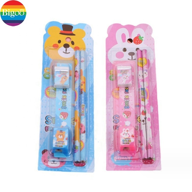 5pcs school supplies with pencil ruler eraser items back to school stationery set for kids