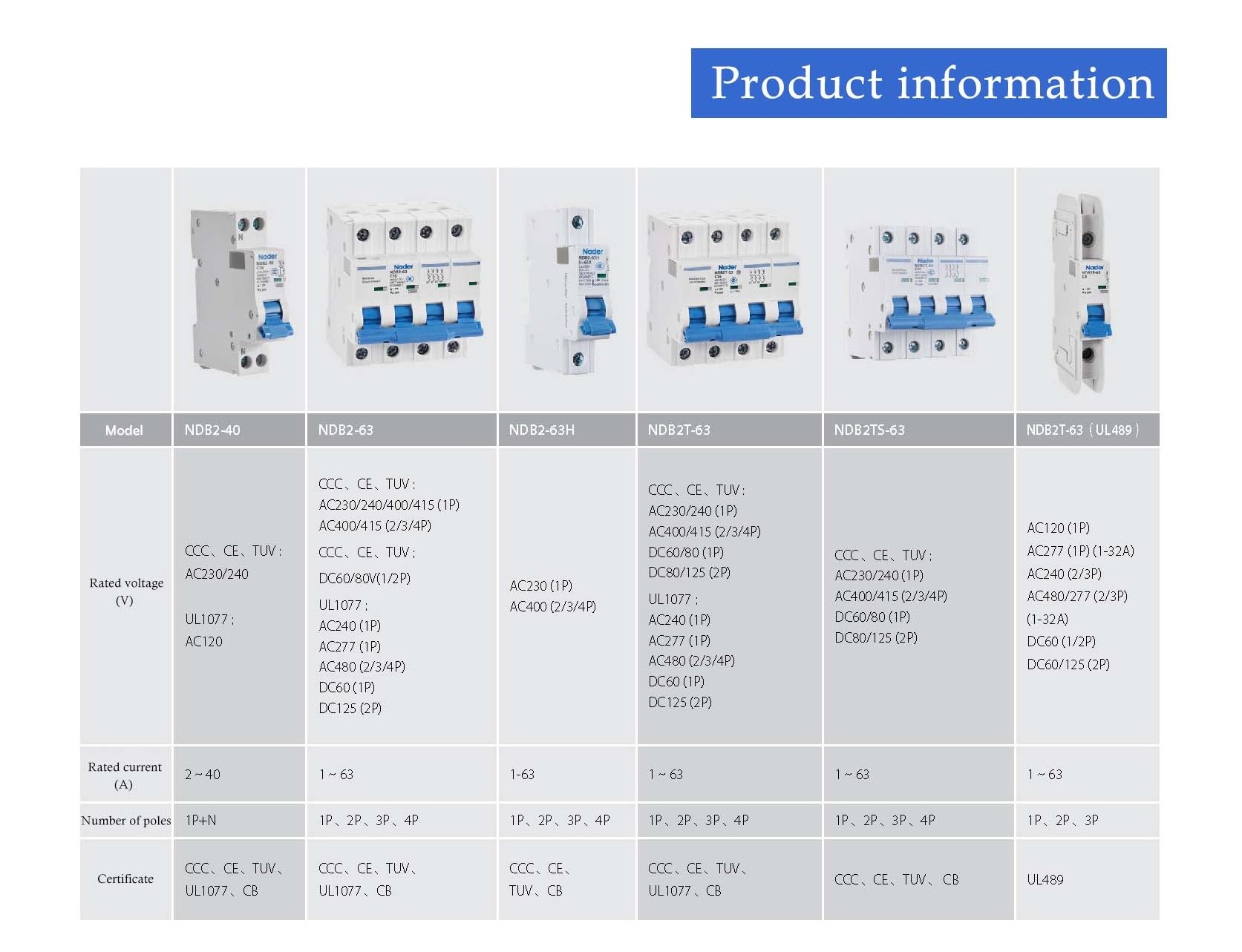 High quality Nader mcb NDB2 63 UL mini circuit breaker 1-63A 1-4P electric circuit breakers