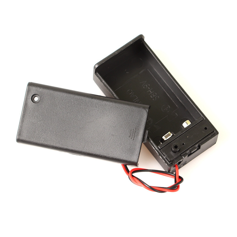 9V battery box battery buckle T/I type 9V with cover and switch connection wire 15cm 6F22 square battery holder