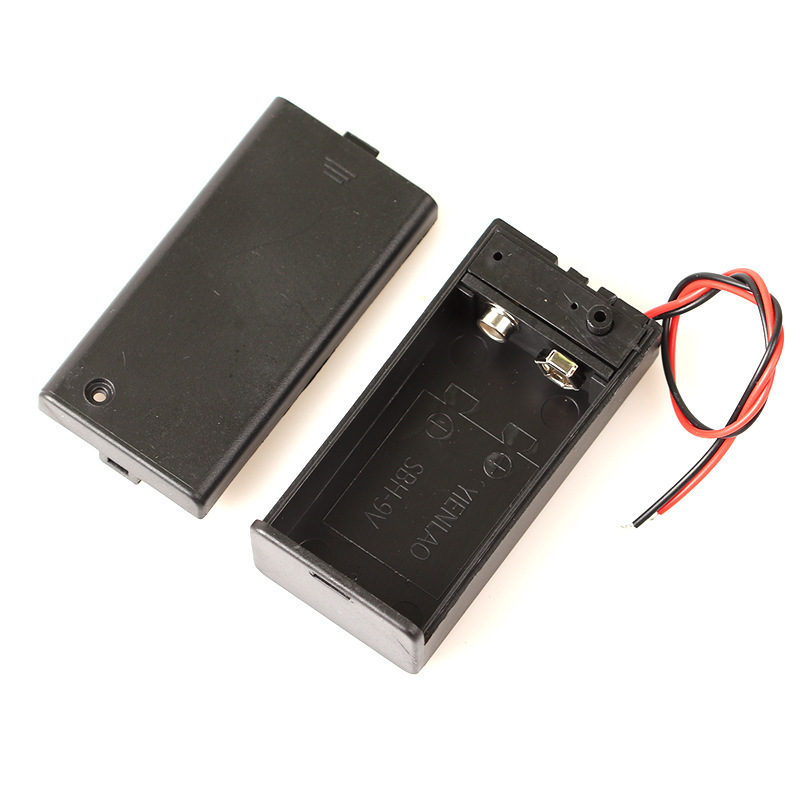 9V battery box battery buckle T/I type 9V with cover and switch connection wire 15cm 6F22 square battery holder