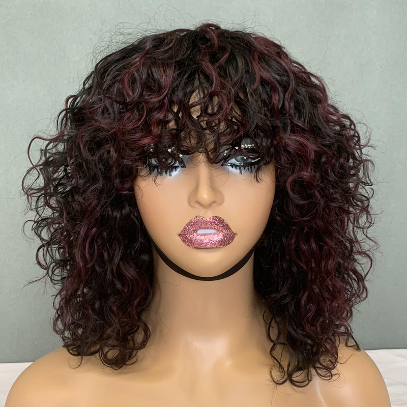 Curly Wig Fringe Luxury Machine Made Wig Piano 1B 99J Color SDD 100 Human Hair Bob Wigs For Black Ladies BestSuppliers