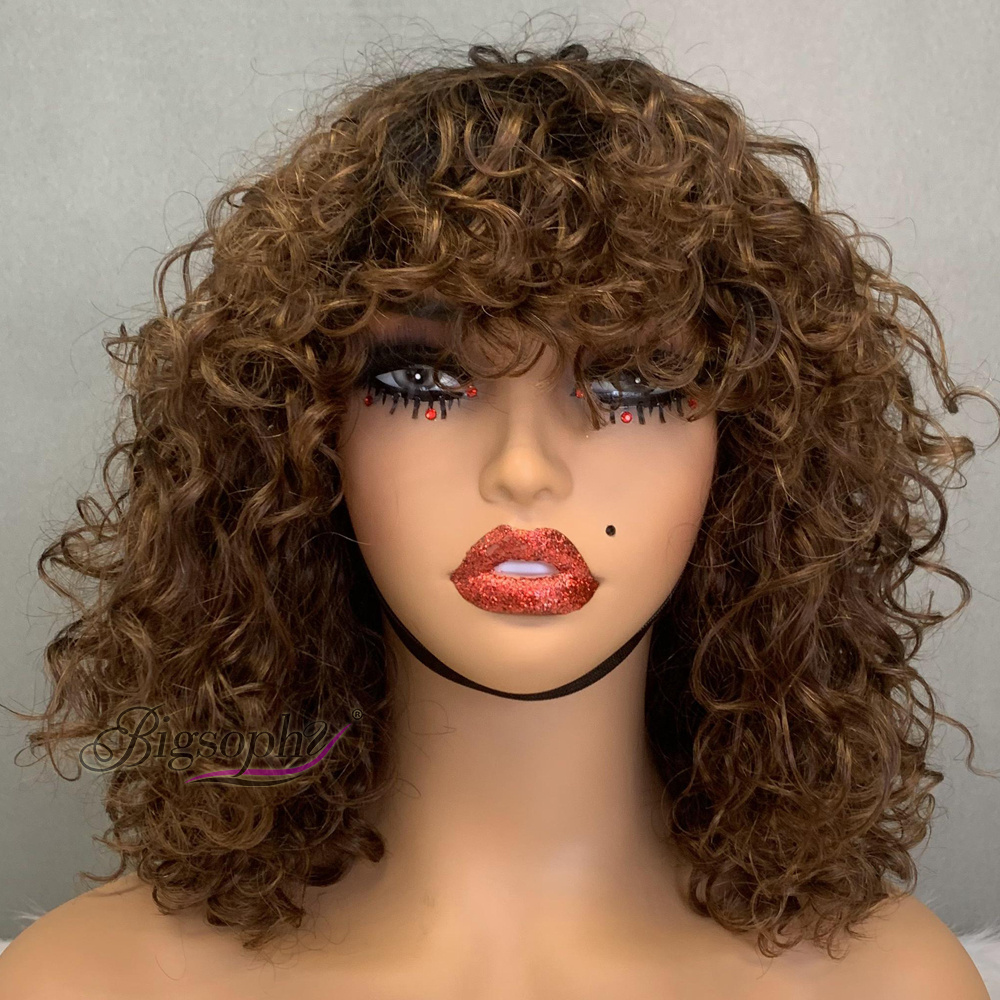 Machine Make Luxury Curl T1B 30 Color No Lace Bob Bangs Wigs For Woman Best Selling 100% Human Hair Wig