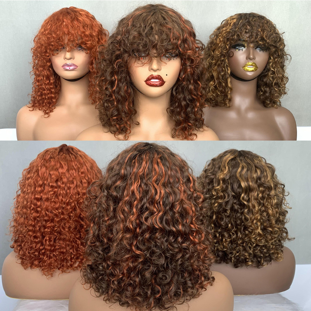 Machine Make Luxury Curl T1B 30 Color No Lace Bob Bangs Wigs For Woman Best Selling 100% Human Hair Wig